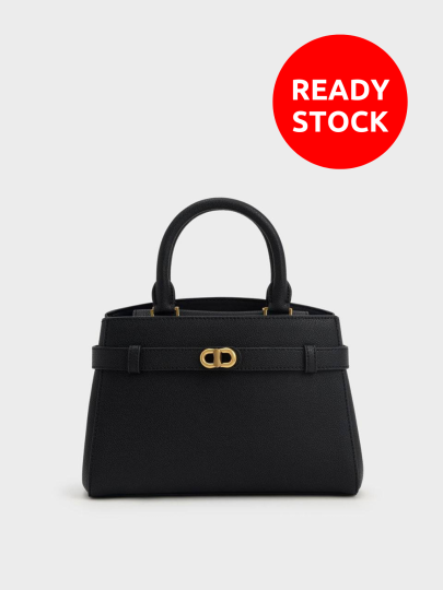 READY STOCK : Aubrielle Metallic-Accent Belted Bag