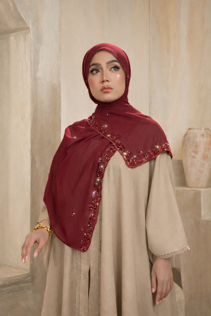 Beaded Shawl - Wine Maroon