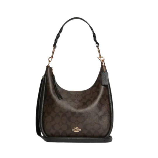 Coach Jules Hobo in Signature Brown Black & Khaki Multi
