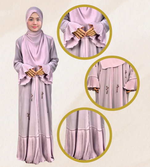 Abaya Exclusive Dahlia – Lilac with Handcrafted Beads