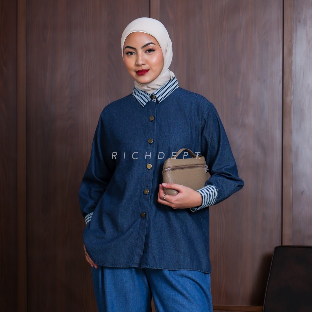 JEANS DENIM LONG SLEEVE SHIRT (DARK BLUE)