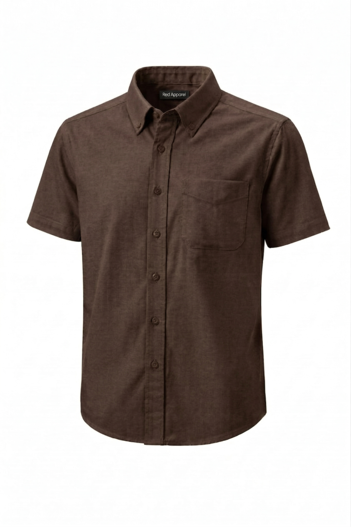 KEMEJA LENGAN PENDEK KAIN COTTON DARK BROWN
