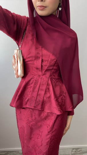 ELEENA KEBAYA PEPLUM IN CHERRY ROSE