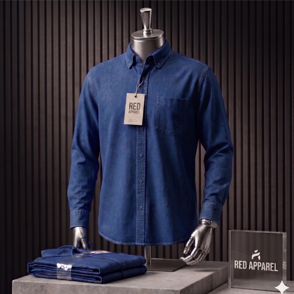 KEMEJA LENGAN PANJANG KAIN COTTON DEEP DENIM