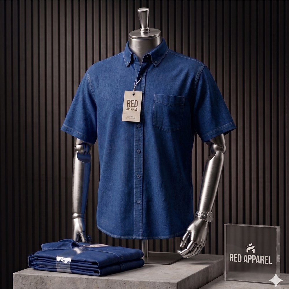 KEMEJA LENGAN PENDEK KAIN COTTON DEEP DENIM