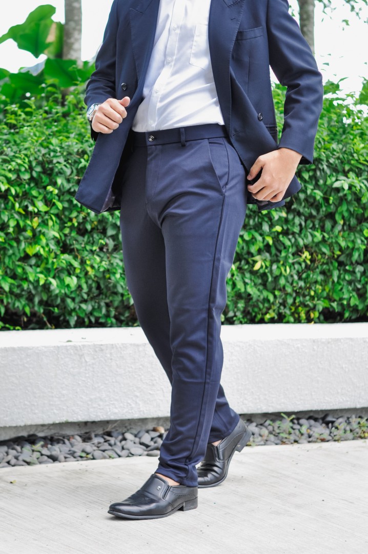 Slack Kerja CEO Ironless Tebal Stretchable - BlueBlack