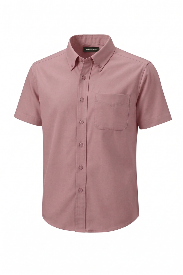 KEMEJA LENGAN PENDEK KAIN COTTON DUSTY PINK PLAIN