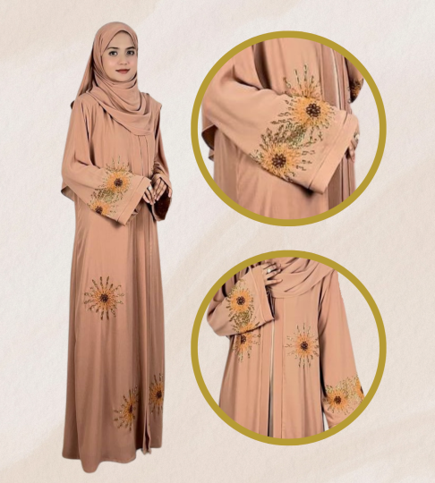 Abaya Exclusive Rania – Salmon with Sun Flower Beads