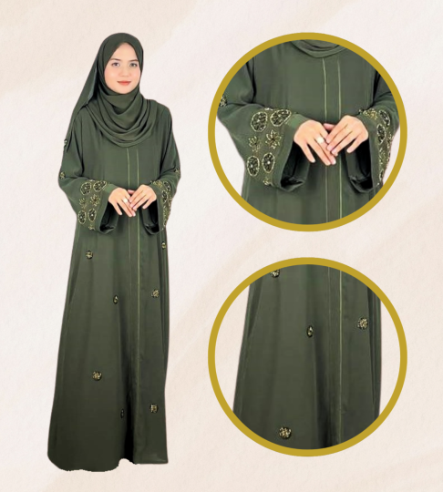 Abaya Exclusive Rania – Olive with Circle Beads