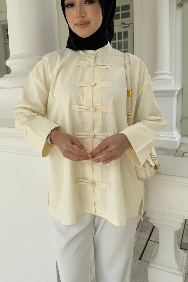Yin Mandarin Linen Top White Ashes - Image 2
