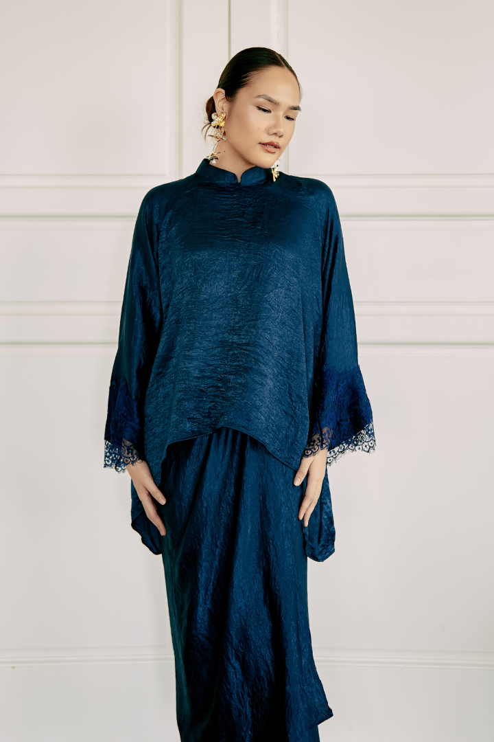 NONA CAFTAN SET PLAIN (NAVY BLUE) - Image 3