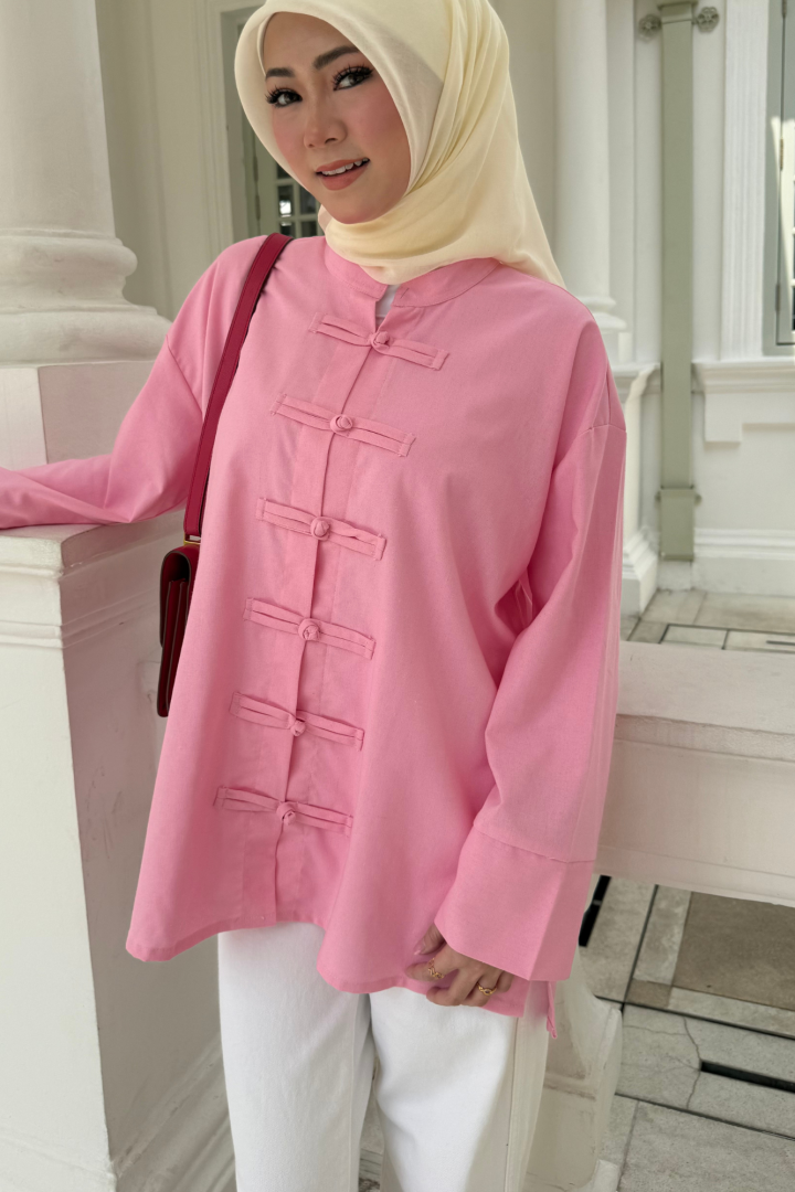Yin Mandarin Linen Top Bubblegum - Image 3