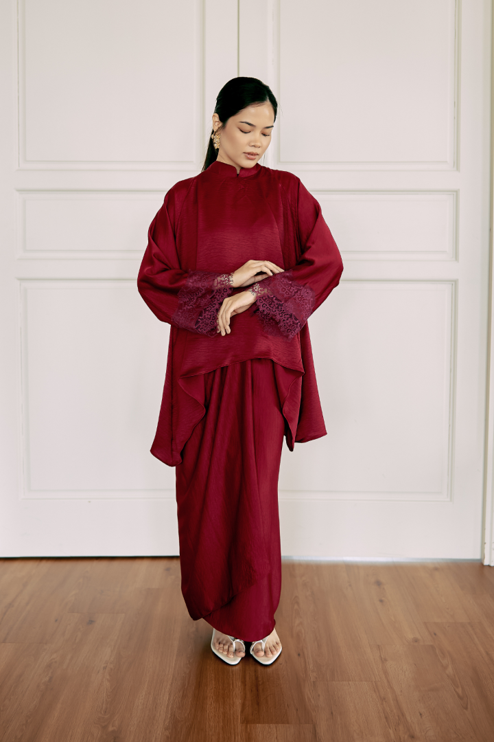 NONA CAFTAN SET PLAIN (MAROON) - Image 3