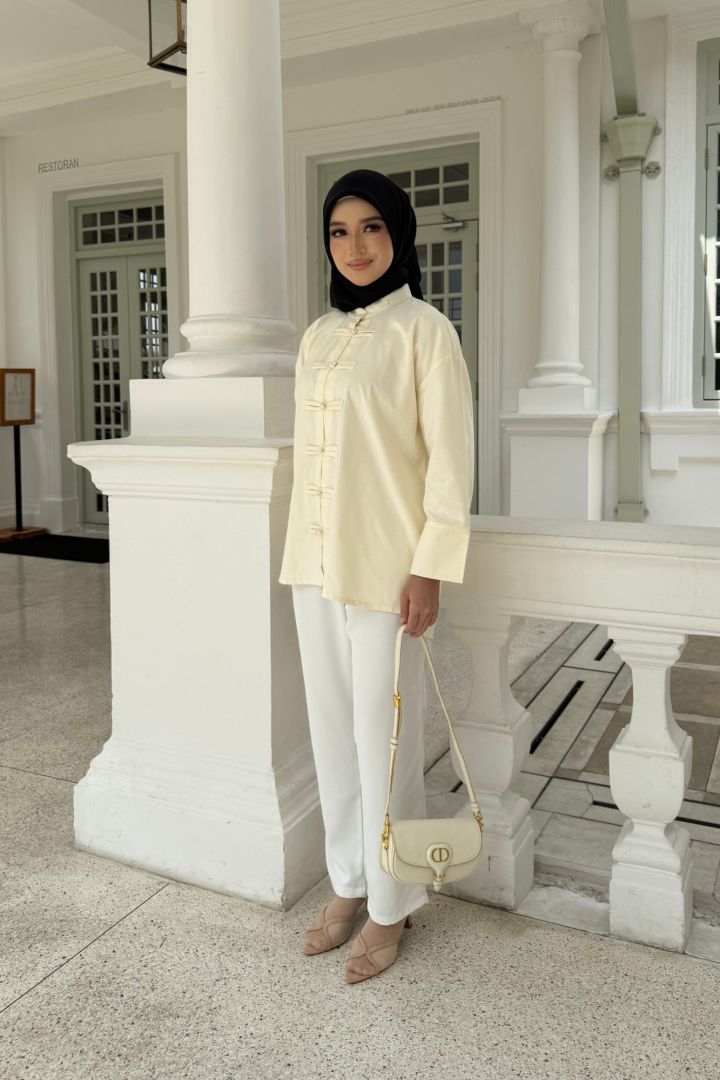 Yin Mandarin Linen Top White Ashes - Image 1