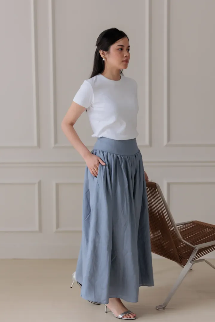 ISLA LINEN SKIRT (DENIM BLUE) - Image 2