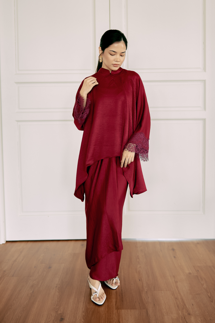 NONA CAFTAN SET PLAIN (MAROON) - Image 1