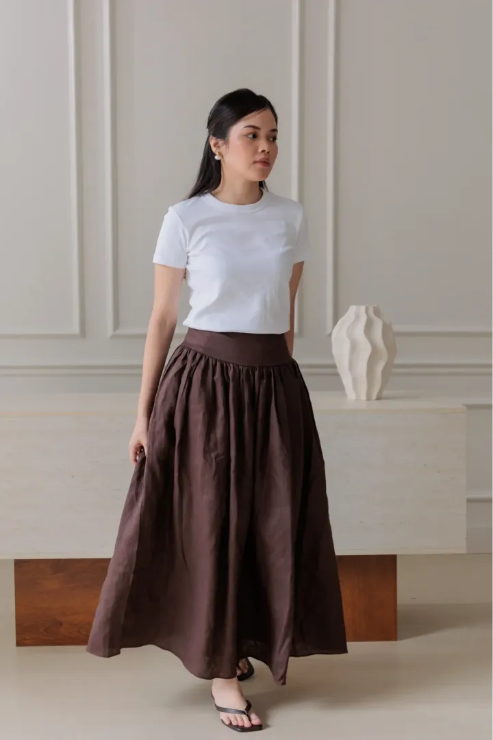 ISLA LINEN SKIRT (ESPRESSO)