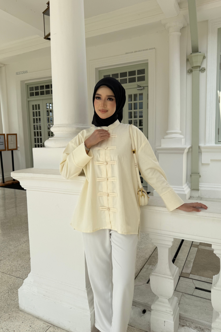 Yin Mandarin Linen Top White Ashes - Image 4