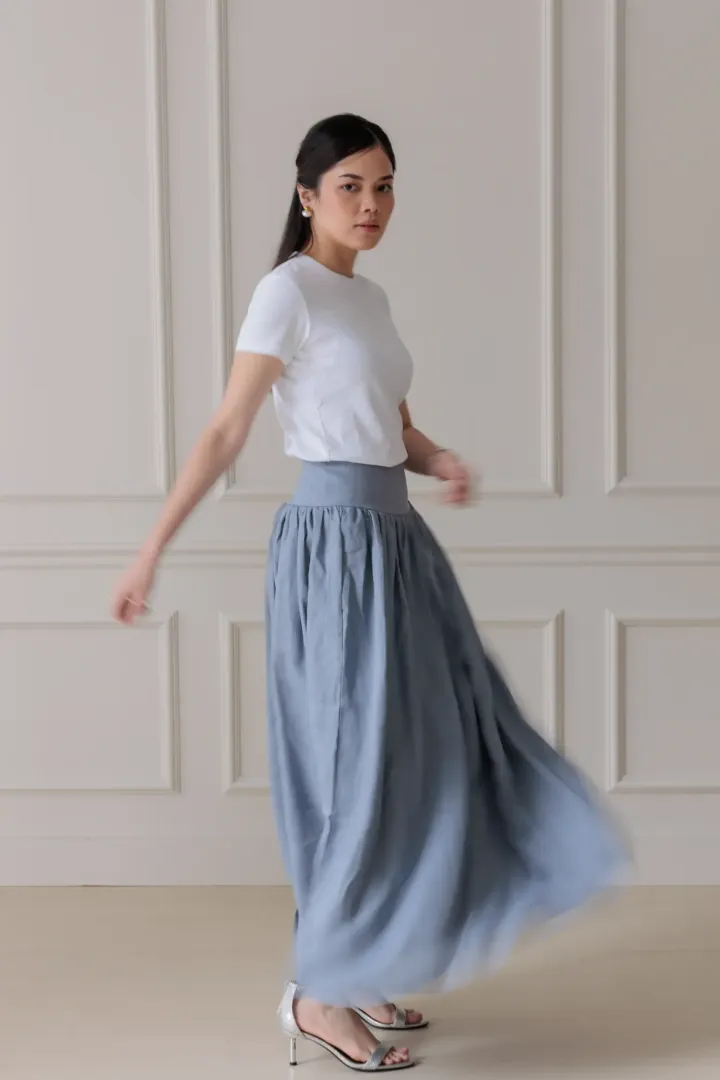 ISLA LINEN SKIRT (DENIM BLUE) - Image 3