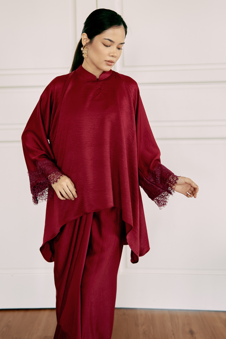 NONA CAFTAN SET PLAIN (MAROON) - Image 2