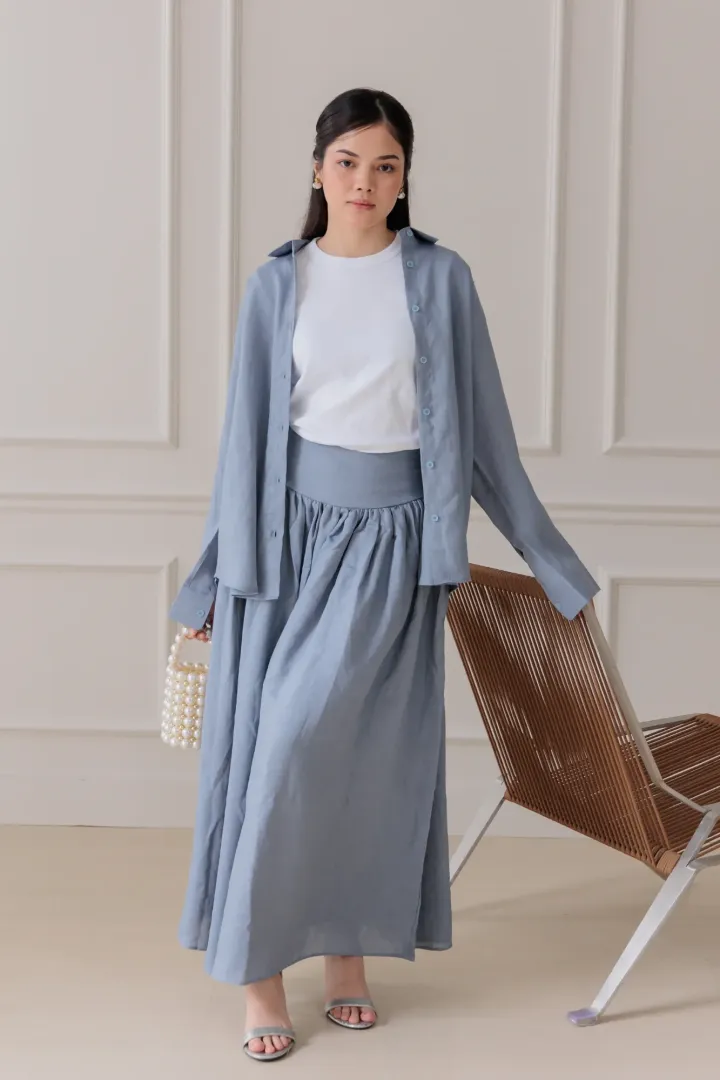 ISLA LINEN SKIRT (DENIM BLUE) - Image 5