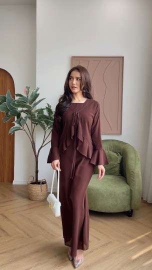 RHEA RUFFLE SET DRESS IN BRUNETTE BAE