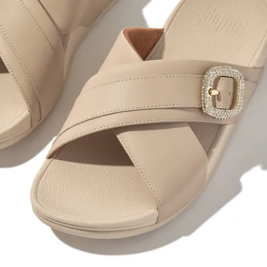 Fitflop LULU Crystal-Buckle Leather Cross Slides - UK6 Only