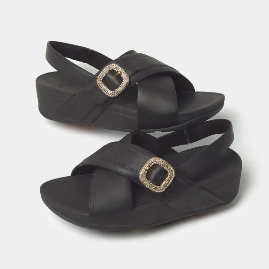 Fitflop LULU Crystal-Buckle Leather Back-Strap Sandals - Size UK7 Only