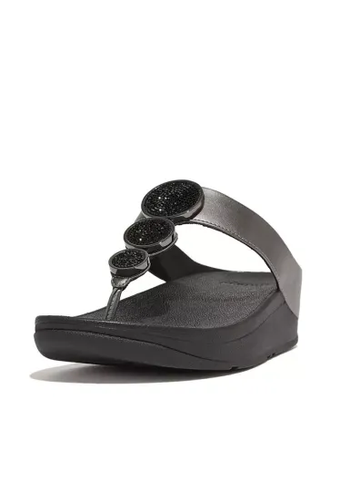 FitFlop HALO Bead-Circle Metallic Toe-Post Sandals - Pewter Black