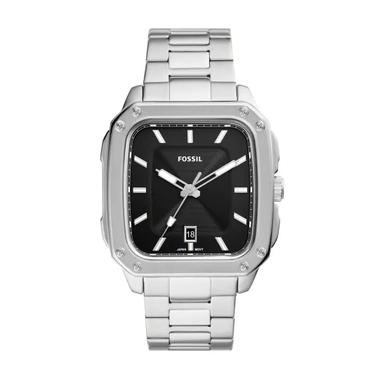 Fossil Inscription Three-Hand Date Stainless Steel Watch