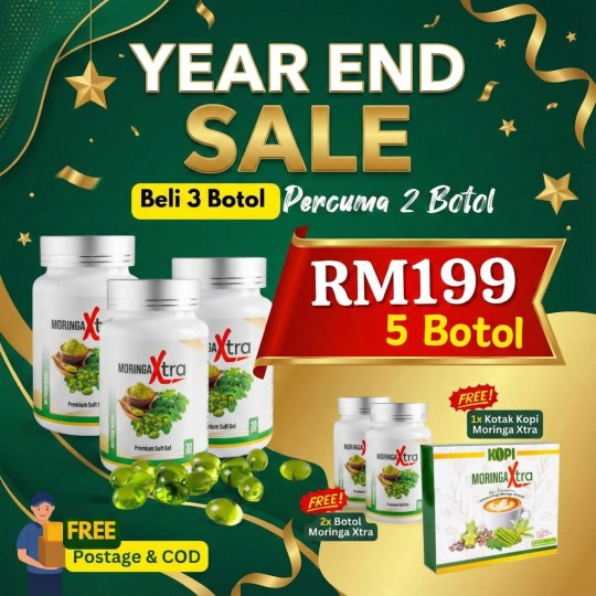 YEAR & SALE - MORINGA XTRA SOFTGEL 6 BOTOL + FREE 1 KOTAK KOPI MORINGA XTRA