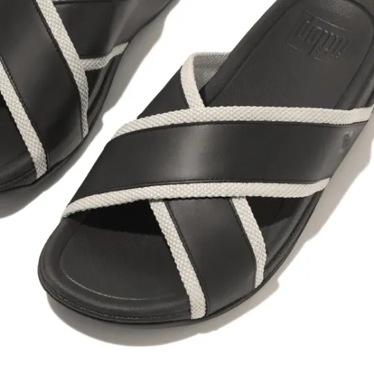 Fitflop SURFER Webbing/Leather Cross Slides - Size UK7 Only