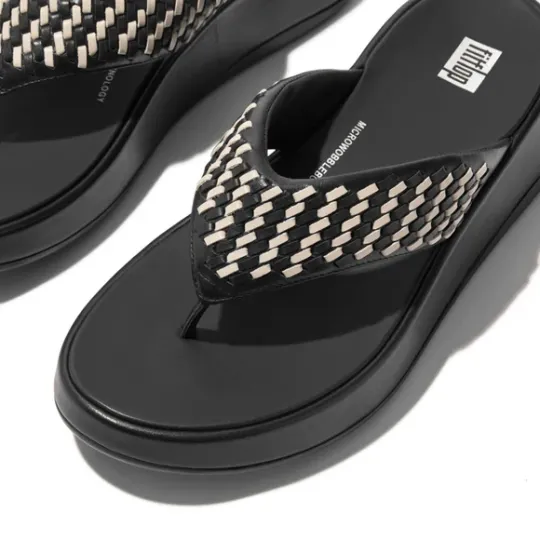 Fitflop F-MODE Two-Tone Woven-Leather Flatform Toe-Post Sandals - Size UK7 Only