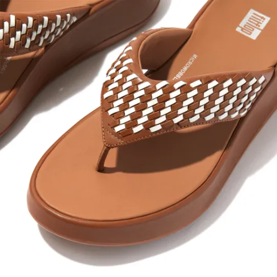Fitflop F-MODE Two-Tone Woven-Leather Flatform Toe-Post Sandals - Size UK7 Only