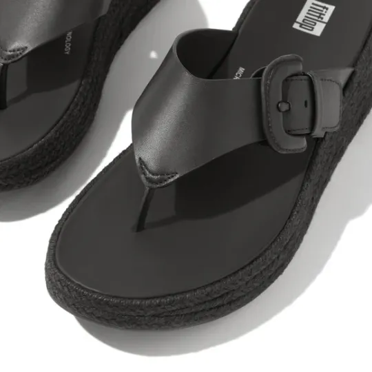 Fitflop F-MODE Espadrille Adjustable Leather Flatform Toe-Posts - Black