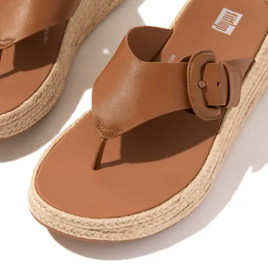 Fitflop F-MODE Espadrille Adjustable Leather Flatform Toe-Posts - Light Tan