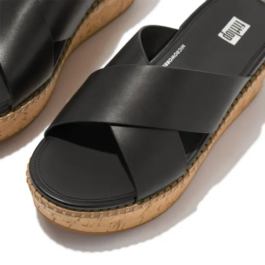 Fitflop ELOISE Leather/Cork Wedge Cross Slides - Size UK7 Only