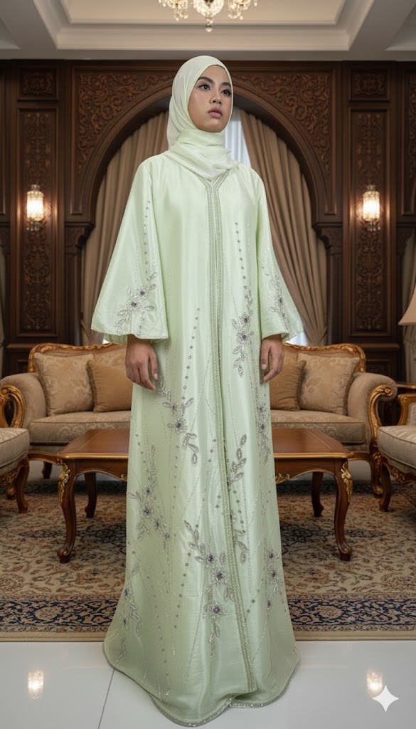ZAHRAA LUXE ABAYA - Silky Pastel Green