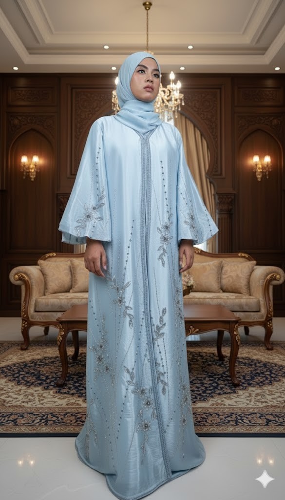 ZAHRAA LUXE ABAYA - Silky Pastel Blue