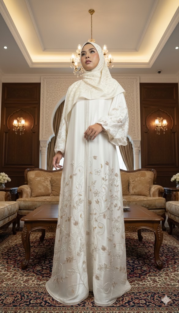 IBTISAM LUXE ABAYA - Silky Pearl White