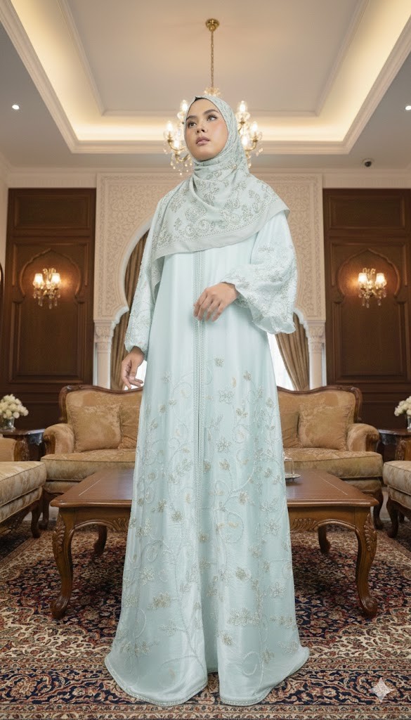 IBTISAM LUXE ABAYA - Silky Pearl Blue