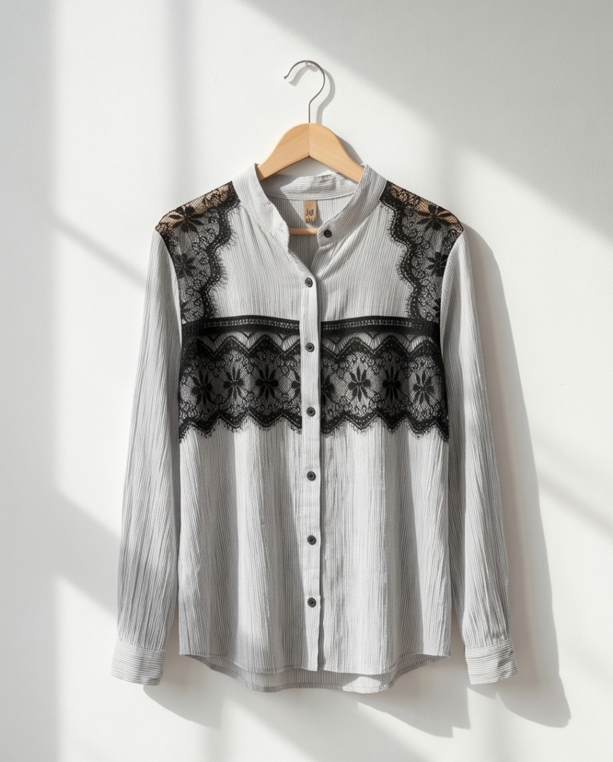 Black floral lace long sleeved shirt (XS)