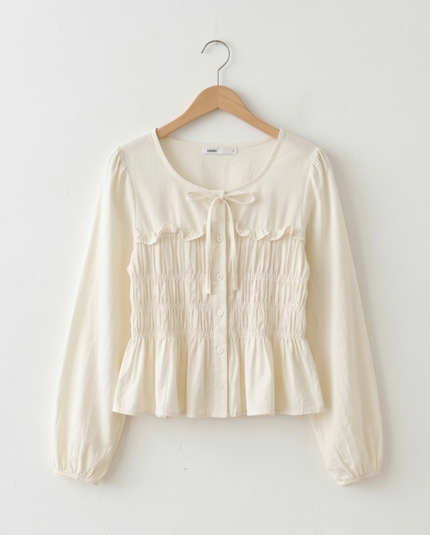 Light yellow smocked blouse (S)
