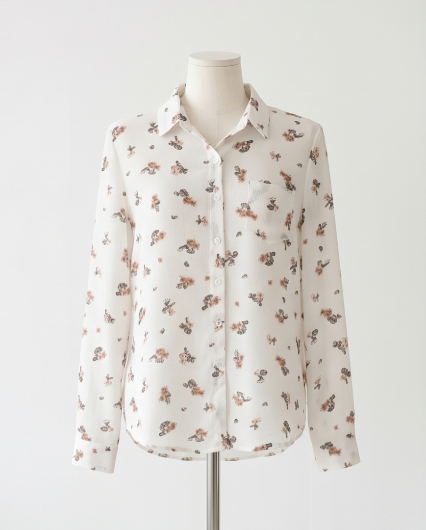 Mocha floral long sleeved blouse (S)