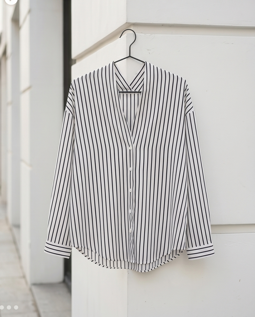 Black and white striped long sleeved shirt (M)