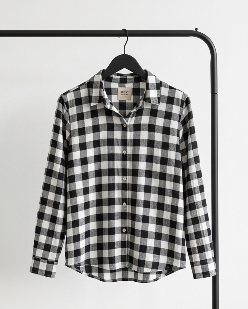 Checkered black and white long sleeved shirt (S)