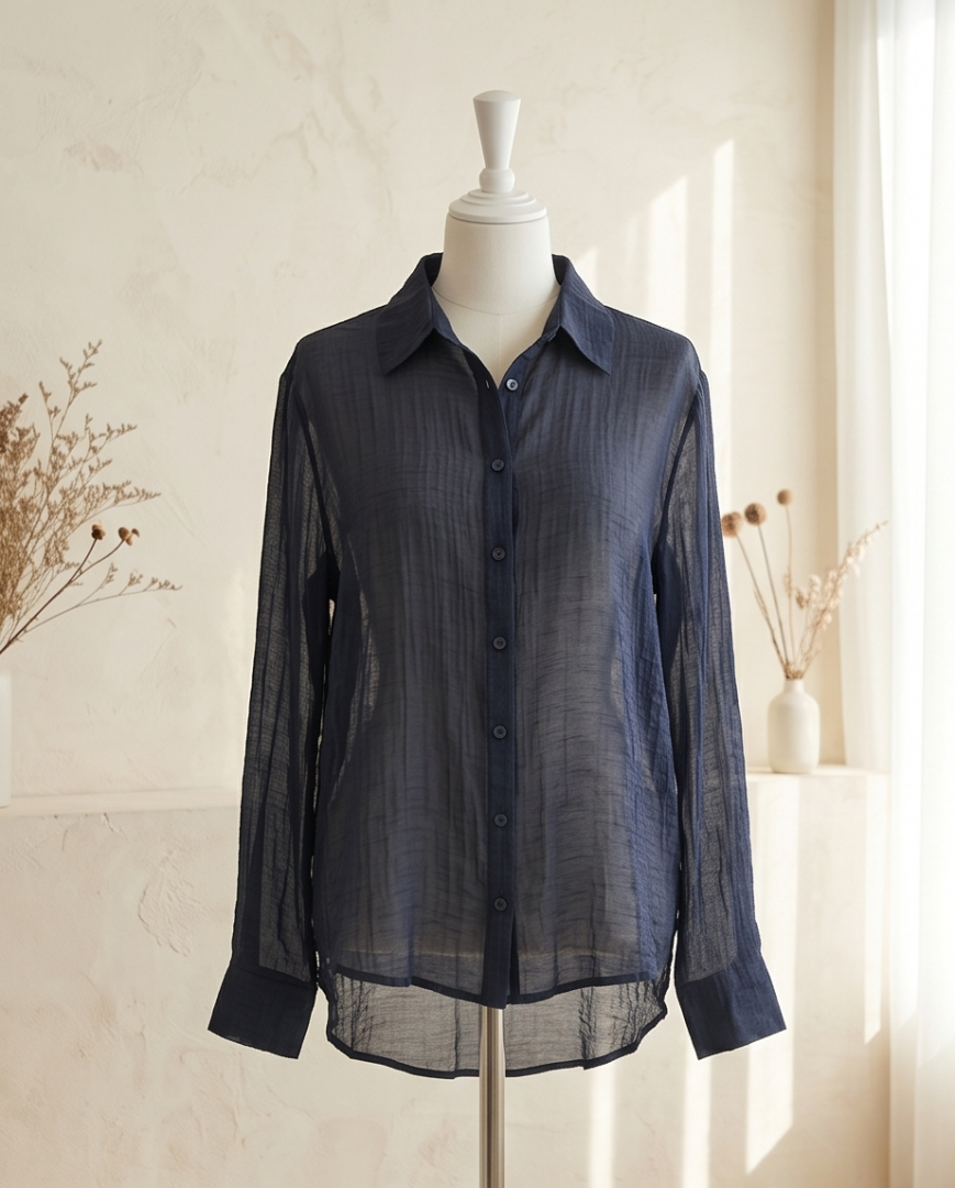 Navy sillouette long sleeved blouse (S)