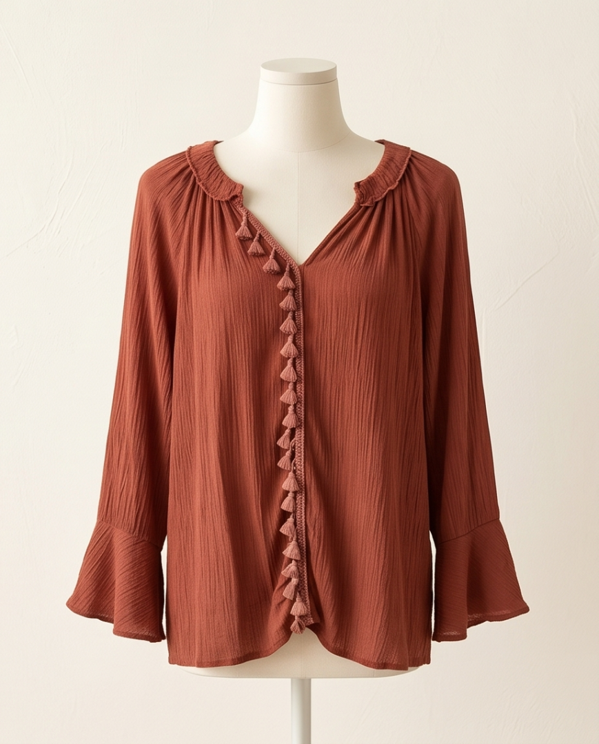 Brick red long sleeved blouse (M)