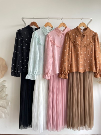 Blouse Ribbon With Chiffon Skirt