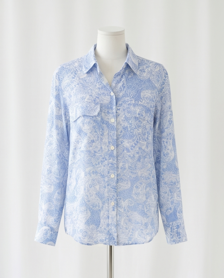 Blue and white floral blouse (L)